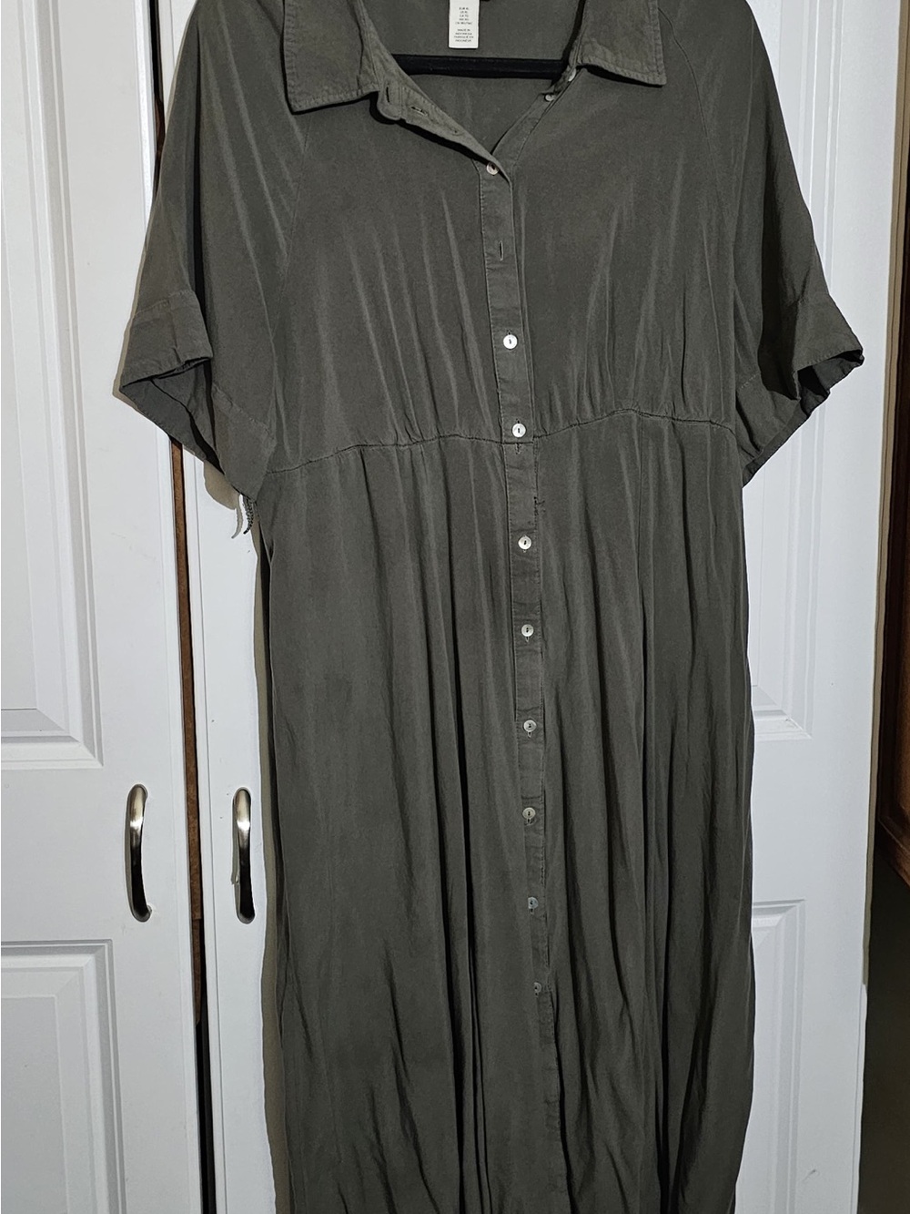 H&M Olive Green Maxi Button-Front Shirt Dress